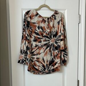 White Birch Women's Long Sleeve Top - Black, Brown, Cream Tie-Dye